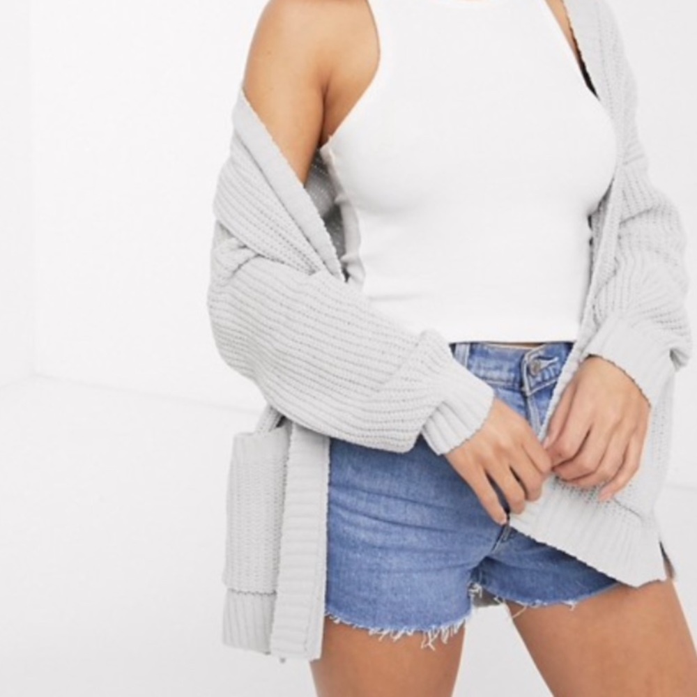 Hollister Knit Chunky Oversized Cardigan Sweater Grey Size Small